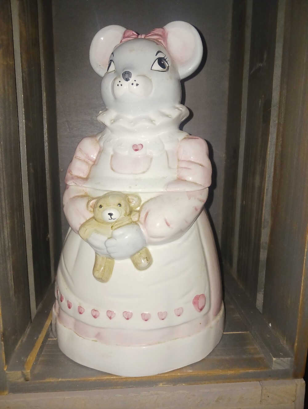 Vintage Fitz & Floyd "Melinda Mouse Cookie Jar - White & Pink